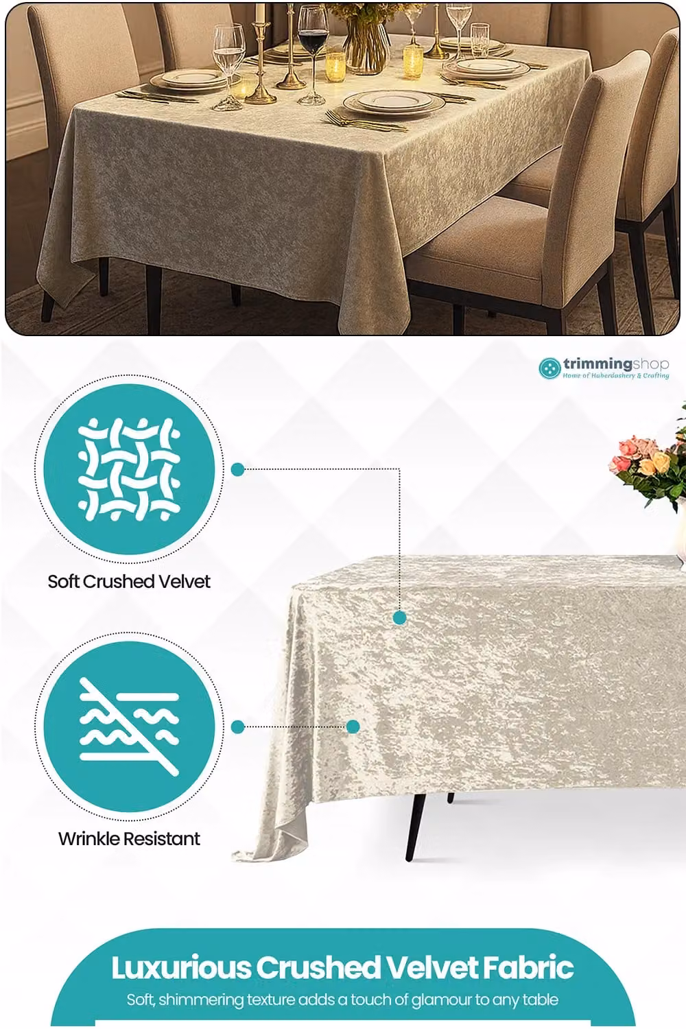 Neel Blue Diamond White Velvet Rectangular Tablecloth – 1