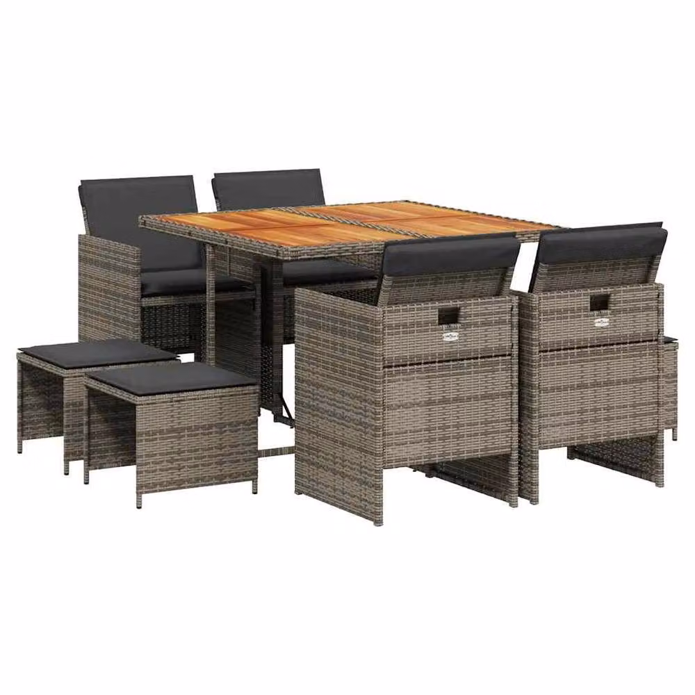 Berkfield Home 9 Piece Grey Poly Rattan Garden Dining Set with Cushions – 2