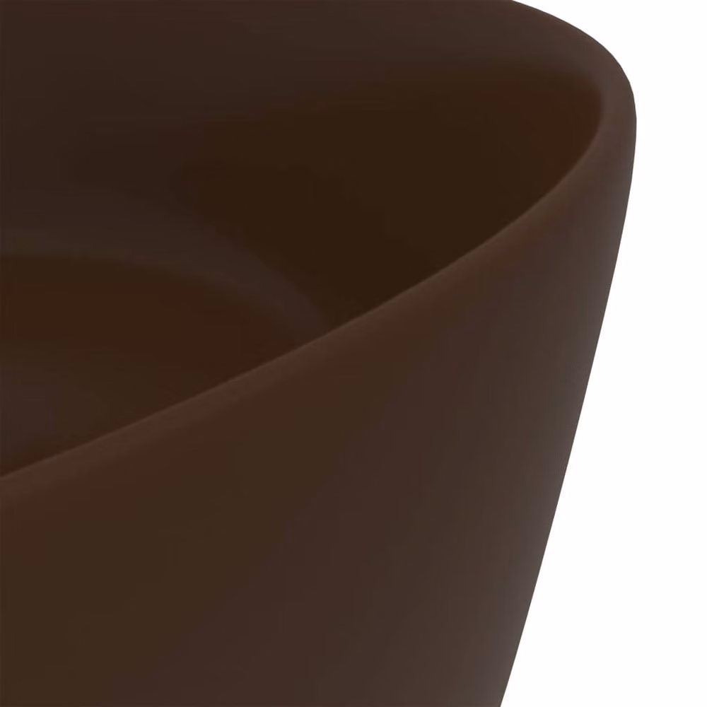 Berkfield Home Luxury Round Ceramic Wash Basin in Matt Dark Brown, W/D/H: 40 x 40 x 15 cm – 4
