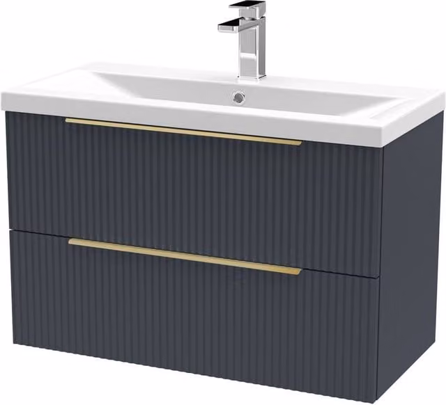 Balterley Fluted Front Wall Hung 2 Drawer Vanity Basin Unit, Dark Grey, W: 80 cm