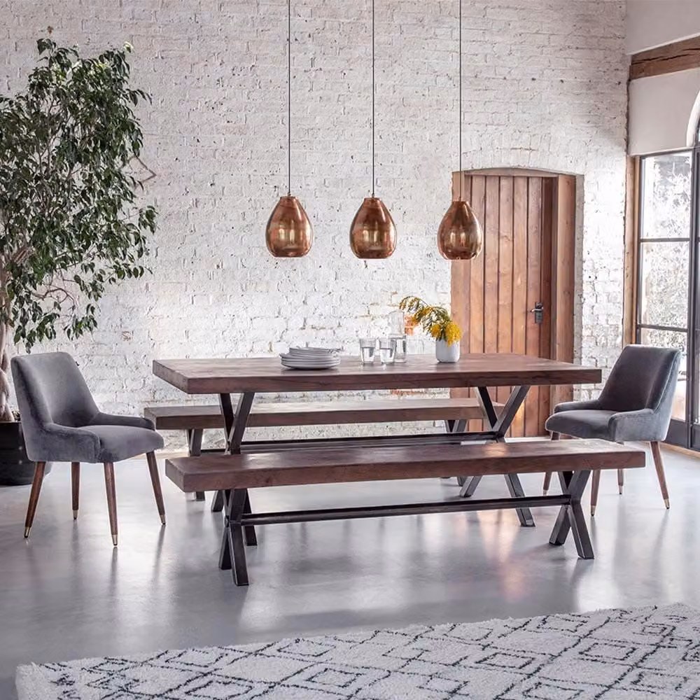 Atkin & Thyme Logan Rectangular Mango Wood Dining Table with Gun Metal X-Frame Legs in Brown