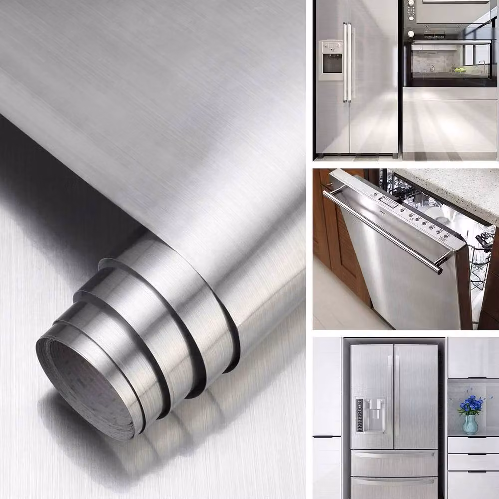 FLAVORA Self Adhesive Brushed Stainless Silver Vinyl Wallpaper Roll, 0.6 m2 – 2