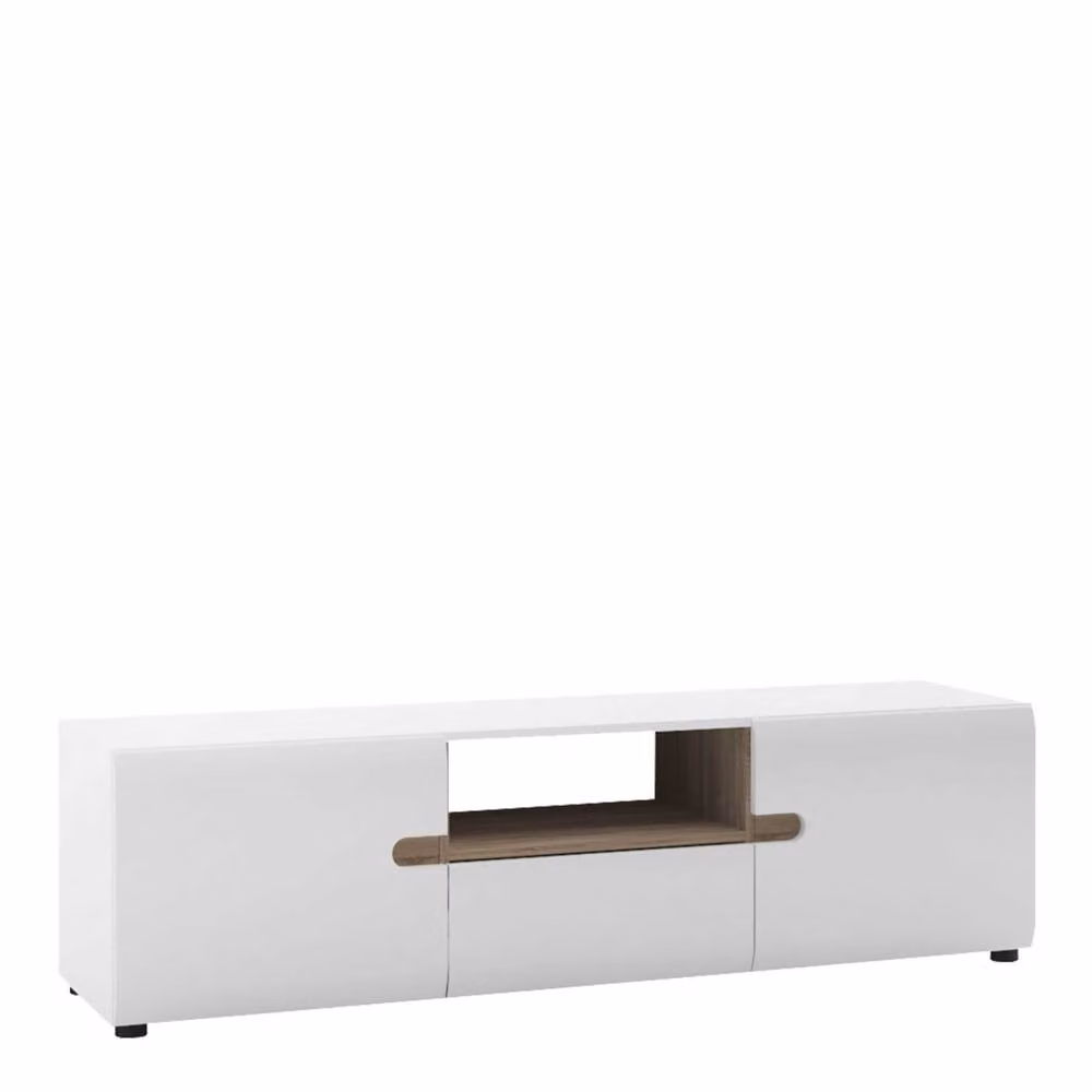 Wyld Haus Foxwhisk Wide TV Media Unit in White and Truffle Oak, W/D/H: 120 x 40 x 45.5 cm – 3