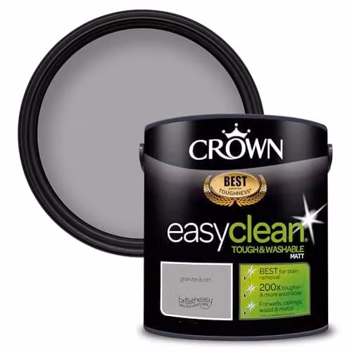 Crown EASYCLEAN Matt Grey Emulsion Wall Paint, 2.5L – 1