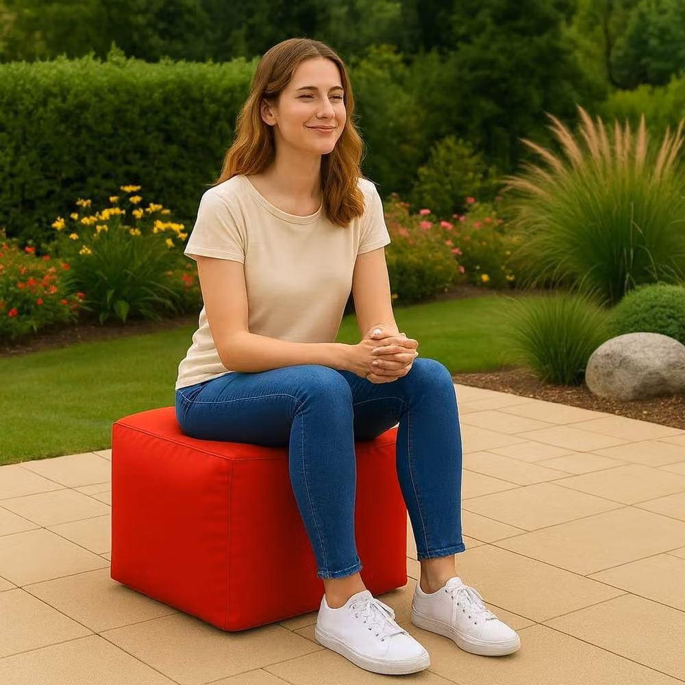 Homes-Linen Waterproof Bean Bag Cube Footstool in Red, W/D/H: 40 x 40 x 40 cm – 3