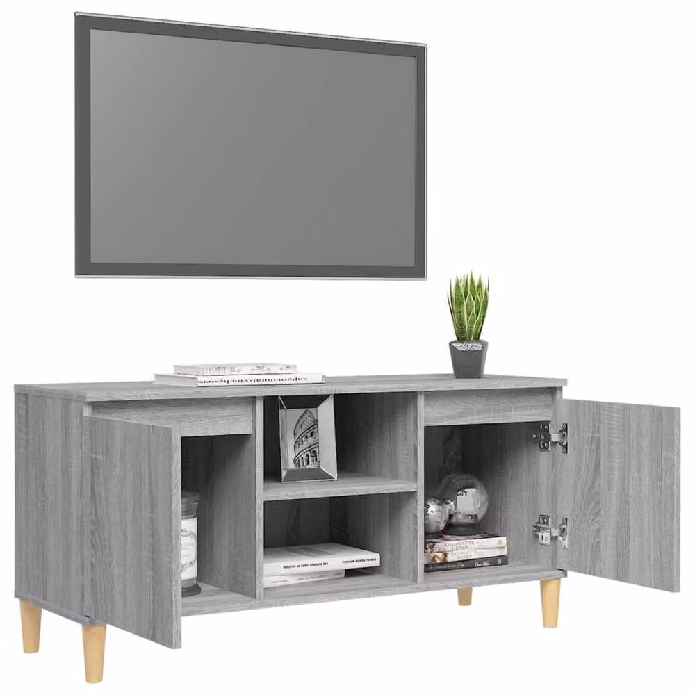 Berkfield Home TV Cabinet in Grey Sonoma with Solid Wood Legs, W: 103.5 cm, D: 35 cm, H: 50 cm – 4