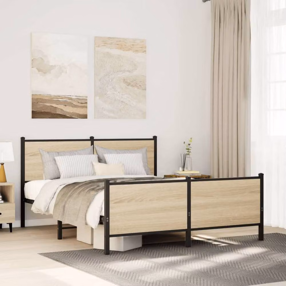Berkfield Home Metal Bed Frame in Sonoma Oak Brown, W/D/H: 150 x 200 cm, King Size – 2
