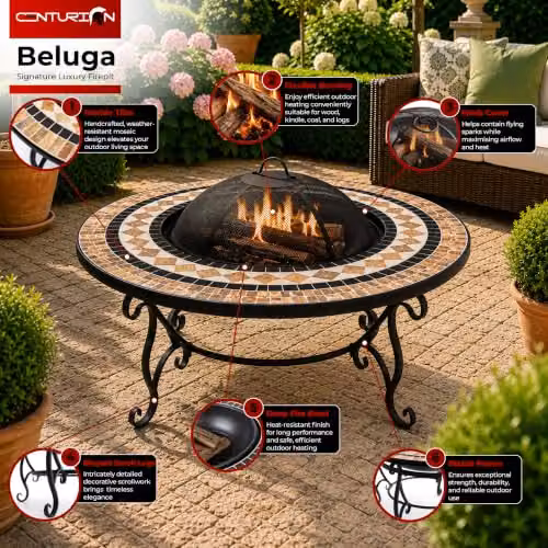 Centurion Supports Fireology BELUGA Opulent Garden and Patio Fire Pit Brazier, Coffee Table, Barbecue and Ice Bucket in Marble Finish – 3