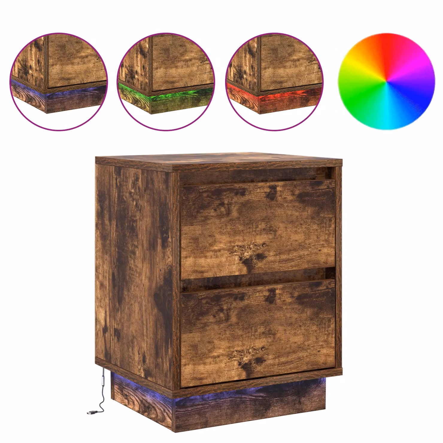 Berkfield Home Bedside Cabinet with Integrated LED Lights and Soft Close Drawers in Smoked Oak, W: 39 cm, D: 34.5 cm, H: 50 cm – 3