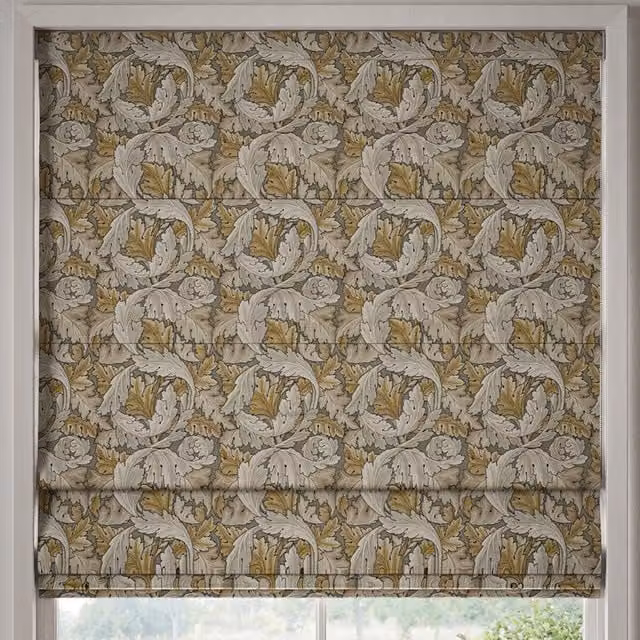 William Morris At Home Acanthus Floral Velvet Made to Measure Roman Blind in Flint Grey and Multicolour