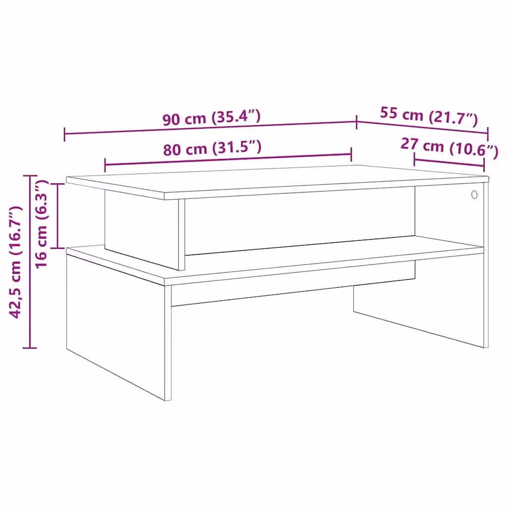 Berkfield Home Black Oak Coffee Table, W/D/H: 90 x 55 x 42.5 cm – 6