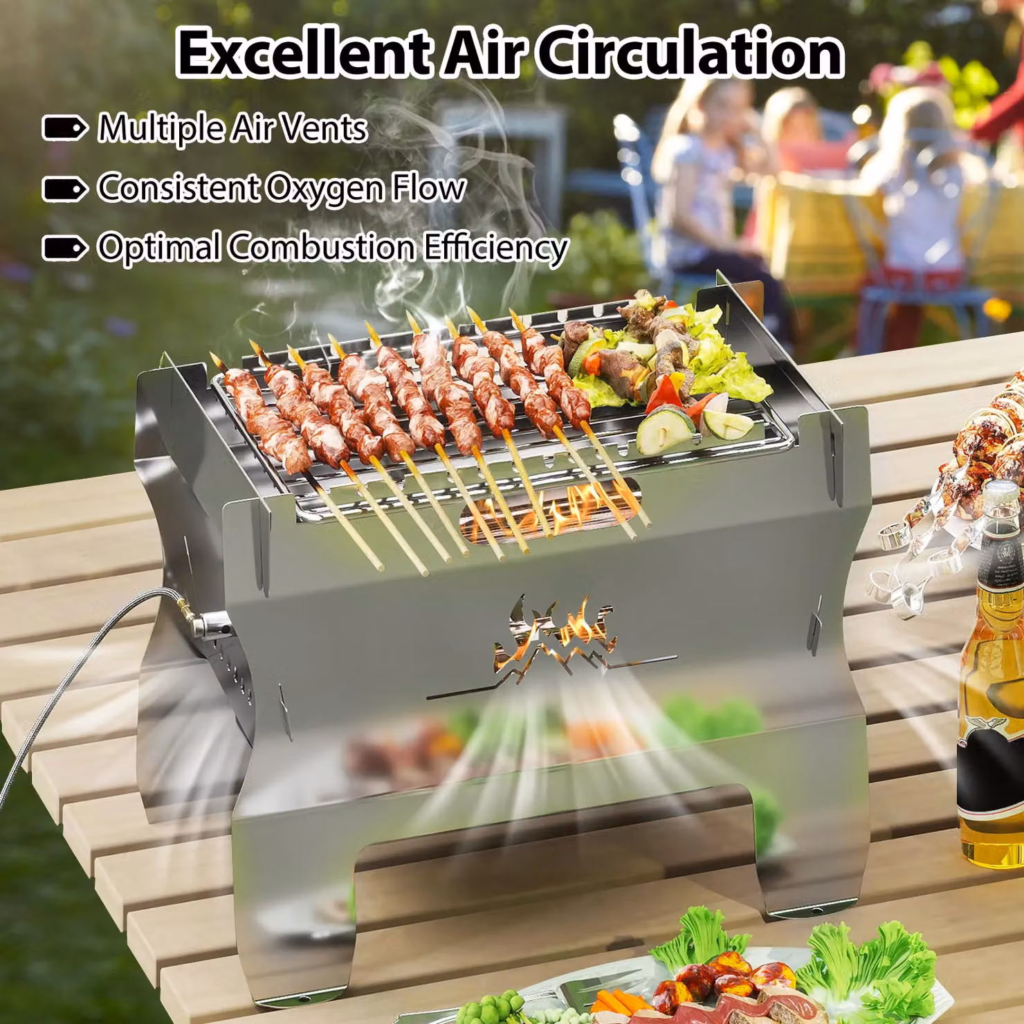 Gymax Dual Fuel Butane Gas Countertop Camping Grill and Firepit in Silver with Carrying Bag – 7