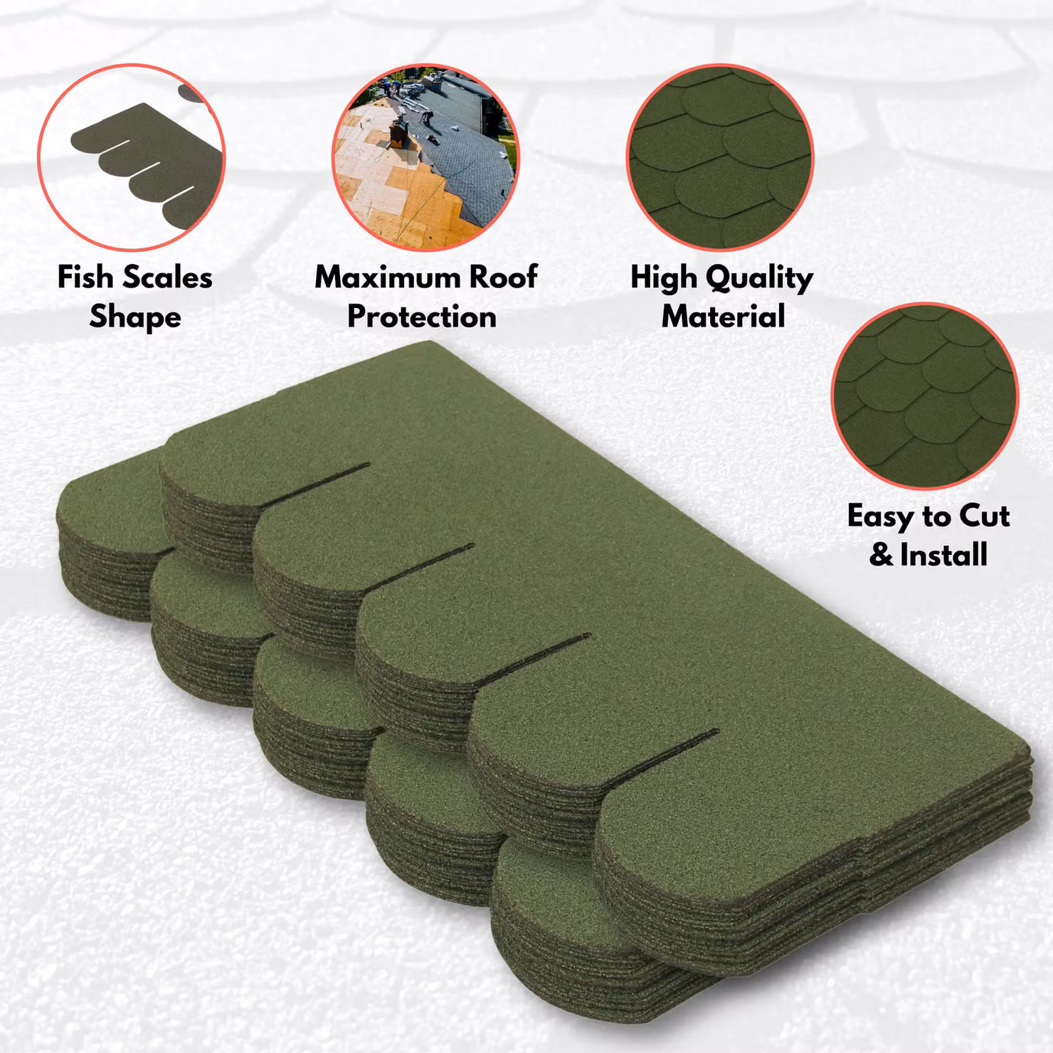 Novecrafto Heavy Duty Asphalt Roof Shingles in Green Fish Scale Design, 25 Pieces, W: 80 cm, H: 31.5 cm – 3