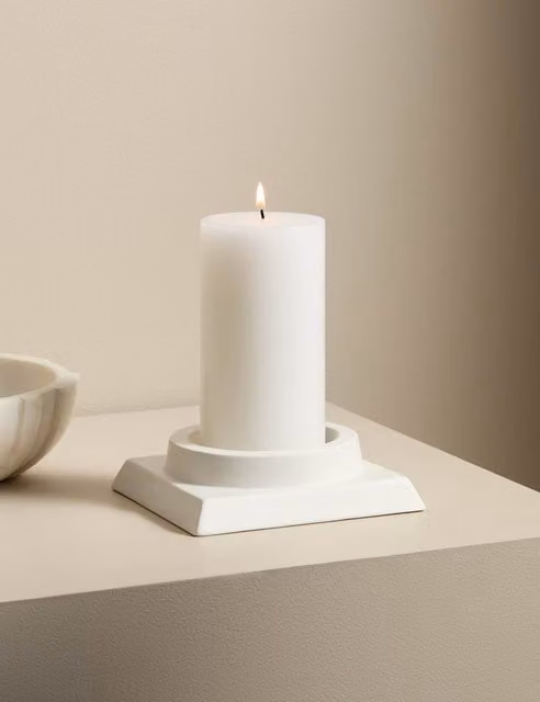 M&S x Kelly Hoppen White Geometric Ceramic Pillar Candle Holder