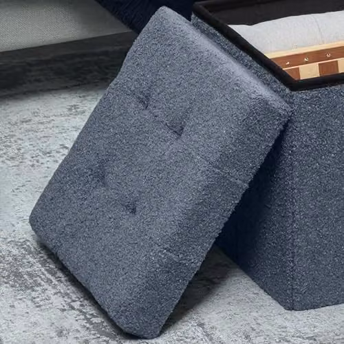 HOMCOM Foldable Sherpa Fleece Ottoman Storage Box in Blue, W/D/H: 38 x 38 x 38 cm – 7