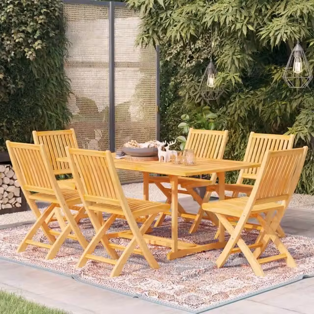 Berkfield Home 7 Piece Garden Dining Set in Brown Solid Teak Wood – 1