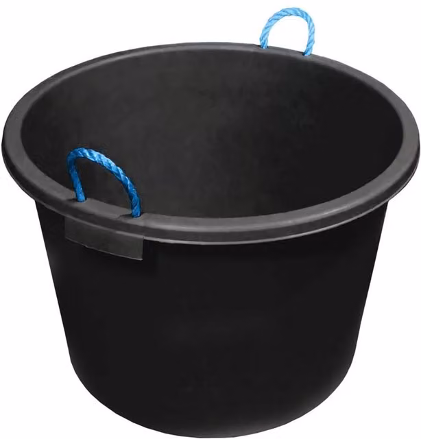VOGREX Black Heavy Duty Plastic Mortar Tub with 65L Capacity and Rope Handle – 1