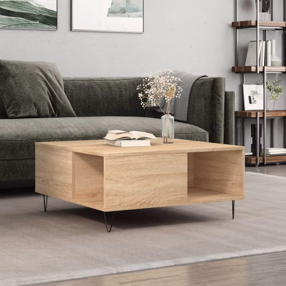 Berkfield Home Modern Square Coffee Table in Sonoma Oak and Beige, W: 80 cm, D: 80 cm, H: 36.5 cm – 2