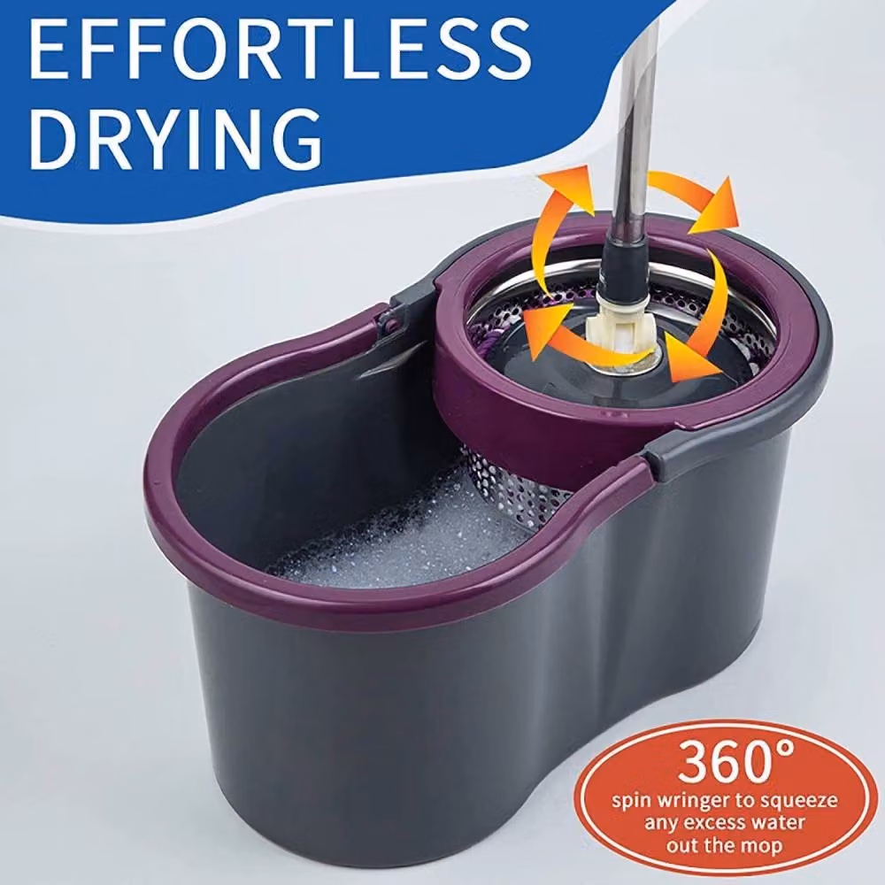 Nordara Grey 360 Degree Spin Mop Bucket Set with 4 Microfibre Heads and Telescopic Handle – 3