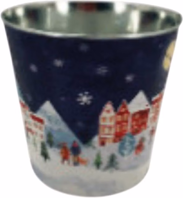 Four Candle Blue Christmas Village Scene Decorative Metal Pot Planter, Diameter: 23 cm – 1