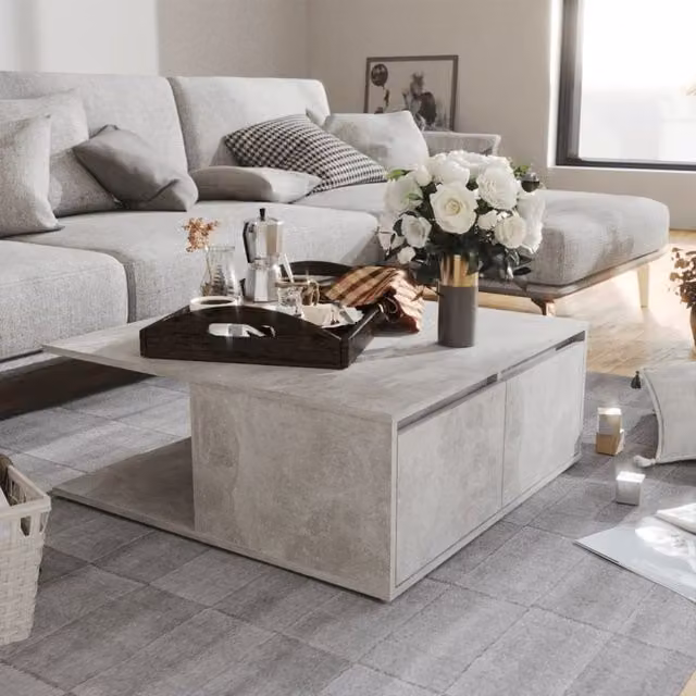 Berkfield Home Modern Square Coffee Table in Concrete Grey, W/D/H: 80 x 80 x 31 cm