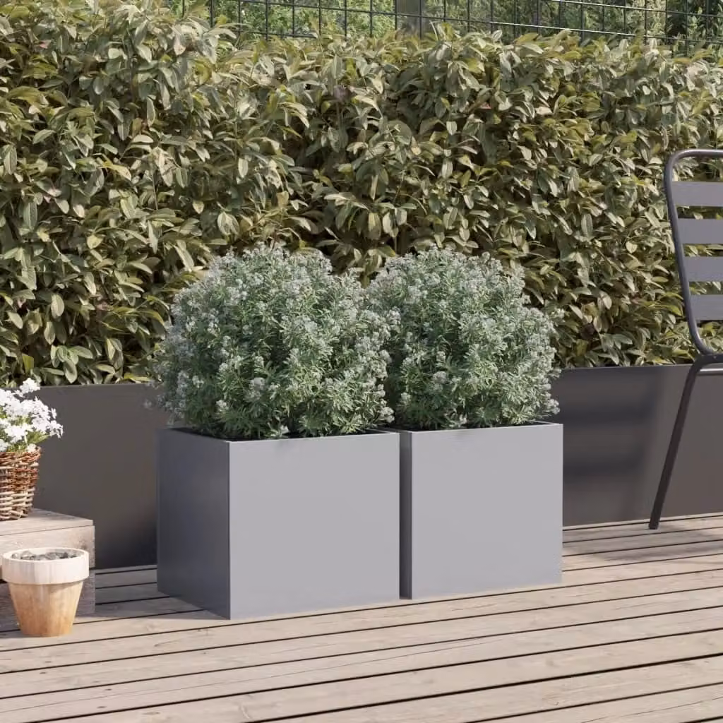 Berkfield Home Galvanised Steel Ornamental Garden Planter Tubs, 2 Pack, Silver/Grey, W: 32 cm, D: 30 cm, H: 29 cm – 3