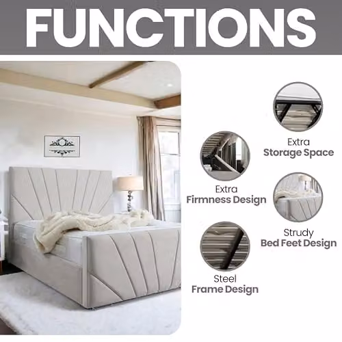 Living Comfort Bedz Sunrise Upholstered King Size Bed in Cream Plush Velvet with Solid Wooden Slats, W/D/H: 180 x 200 x 152.4 cm – 3