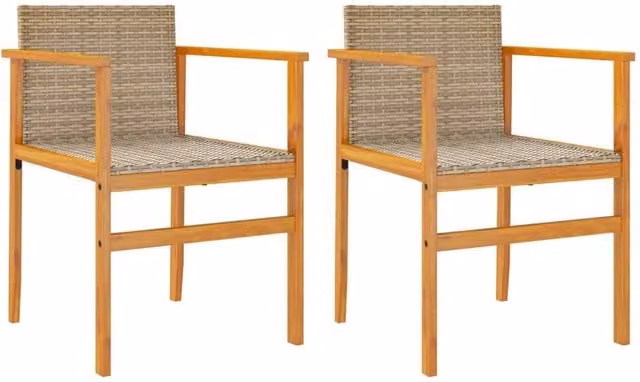 Berkfield Home Set of 2 Beige Poly Rattan and Solid Wood Garden Chairs with Armrests and Cushions – 1