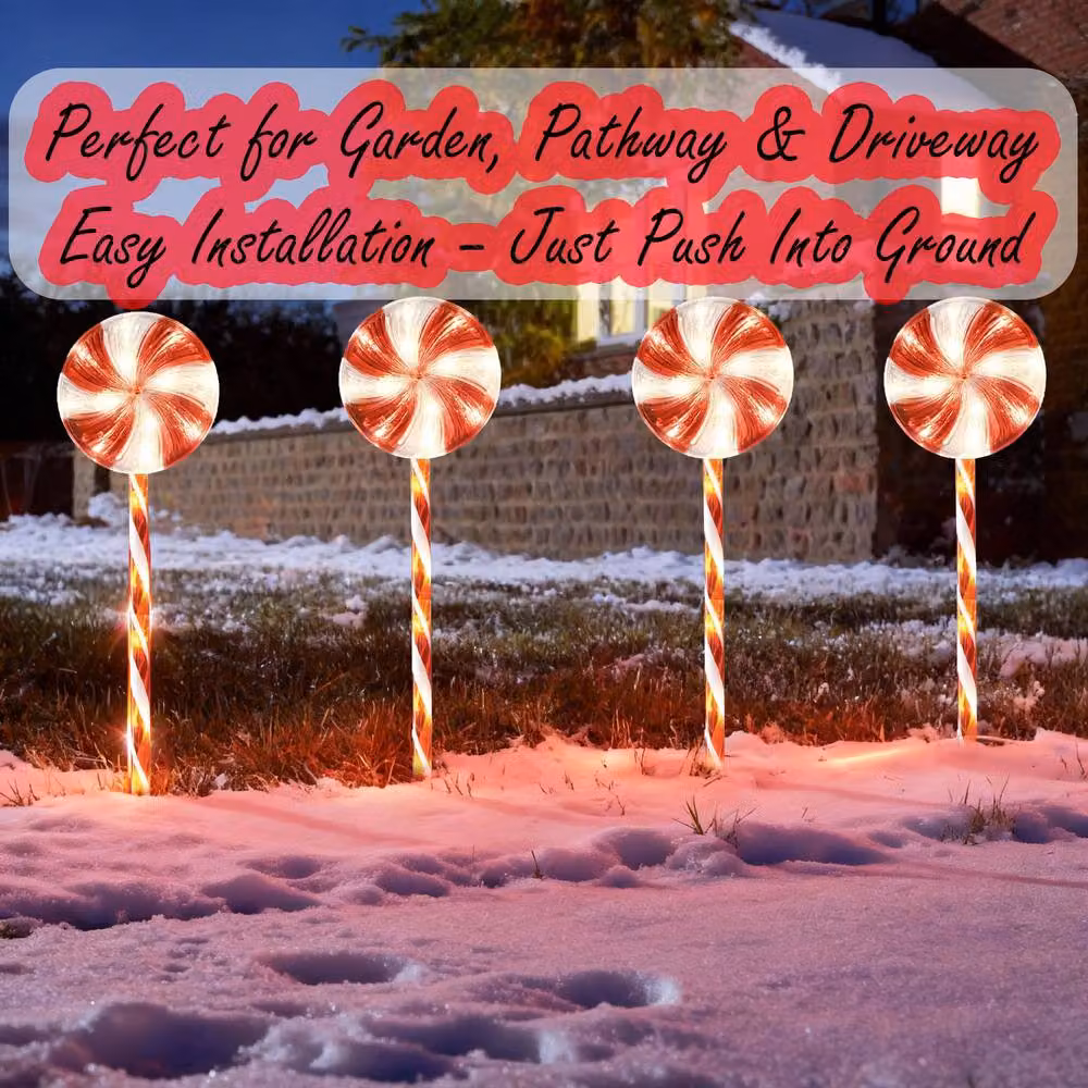 Shatchi Red Lollipop Candy Cane LED Lights Set of 4 with 72 LEDs and 8 Modes, Height: 63 cm – 5