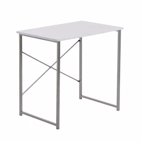 Harbour Housewares Modern White and Silver Computer Desk with Wood and Metal Finish