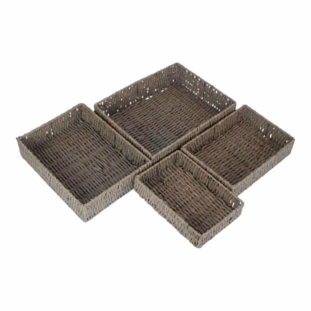 Red Hamper Set of 4 Rectangular Grey Straight-sided Paper Rope and Metal Trays W/D/H: 44.0 x 34.0 x 10.5 cm – 2