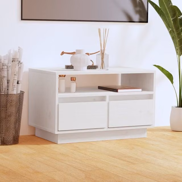 Berkfield Home White Solid Wood Pine TV Cabinet W: 60 cm, D: 35 cm, H: 37 cm – 1