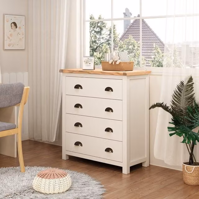 Cabinet Bits Lovere 4 Drawer Chest of Drawers in White with Brass Cup Handles