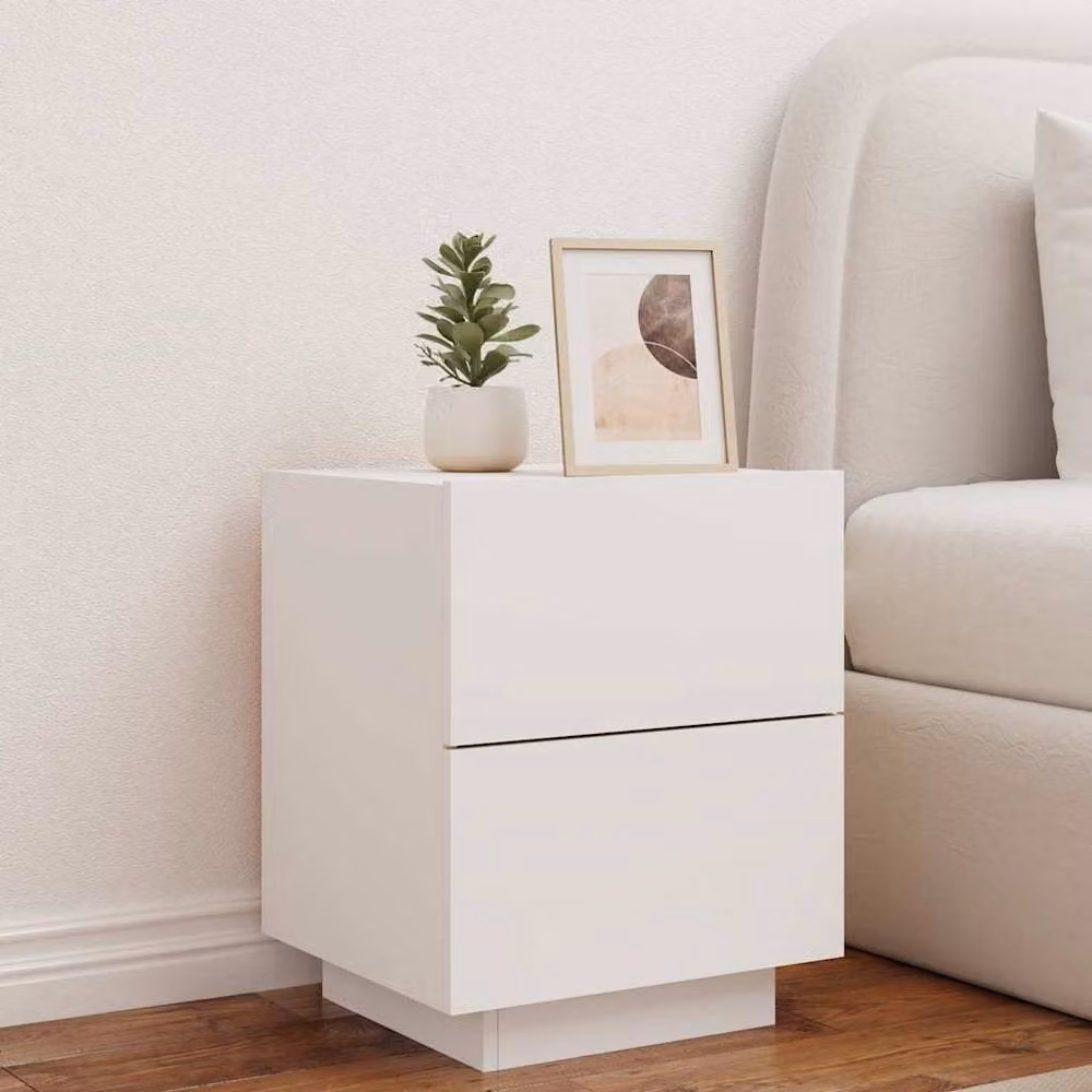 Berkfield Home Set of 2 Modern White Matt MDF Bedside Cabinets with Integrated LED Lighting – 3