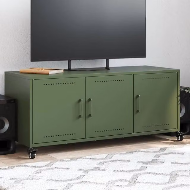 Berkfield Home Modern Metal TV Cabinet in Olive Green, W/D/H: 100.5 x 39 x 43.5 cm – 1
