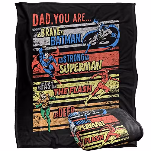 Warner Brothers JLA Aquaman, Batman, Flash and Superman Officially Licensed Silky Touch Super Soft Fleece Throw Blanket in White and Multicolour, W: 152 cm, D: 127 cm – 1