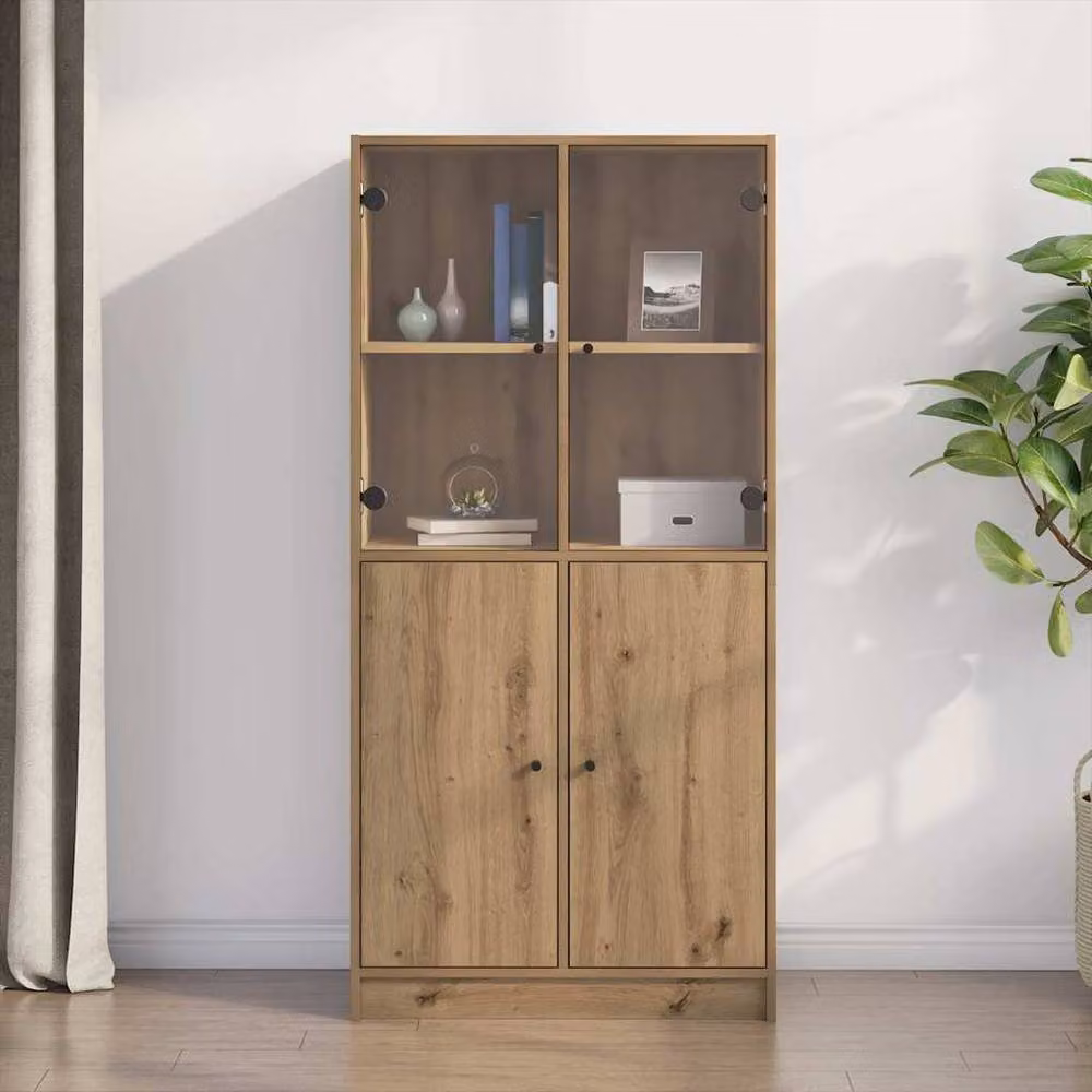 Berkfield Home Artisan Oak Highboard with Hinged Doors in Brown, W/D/H: 68 x 37 x 142 cm – 2