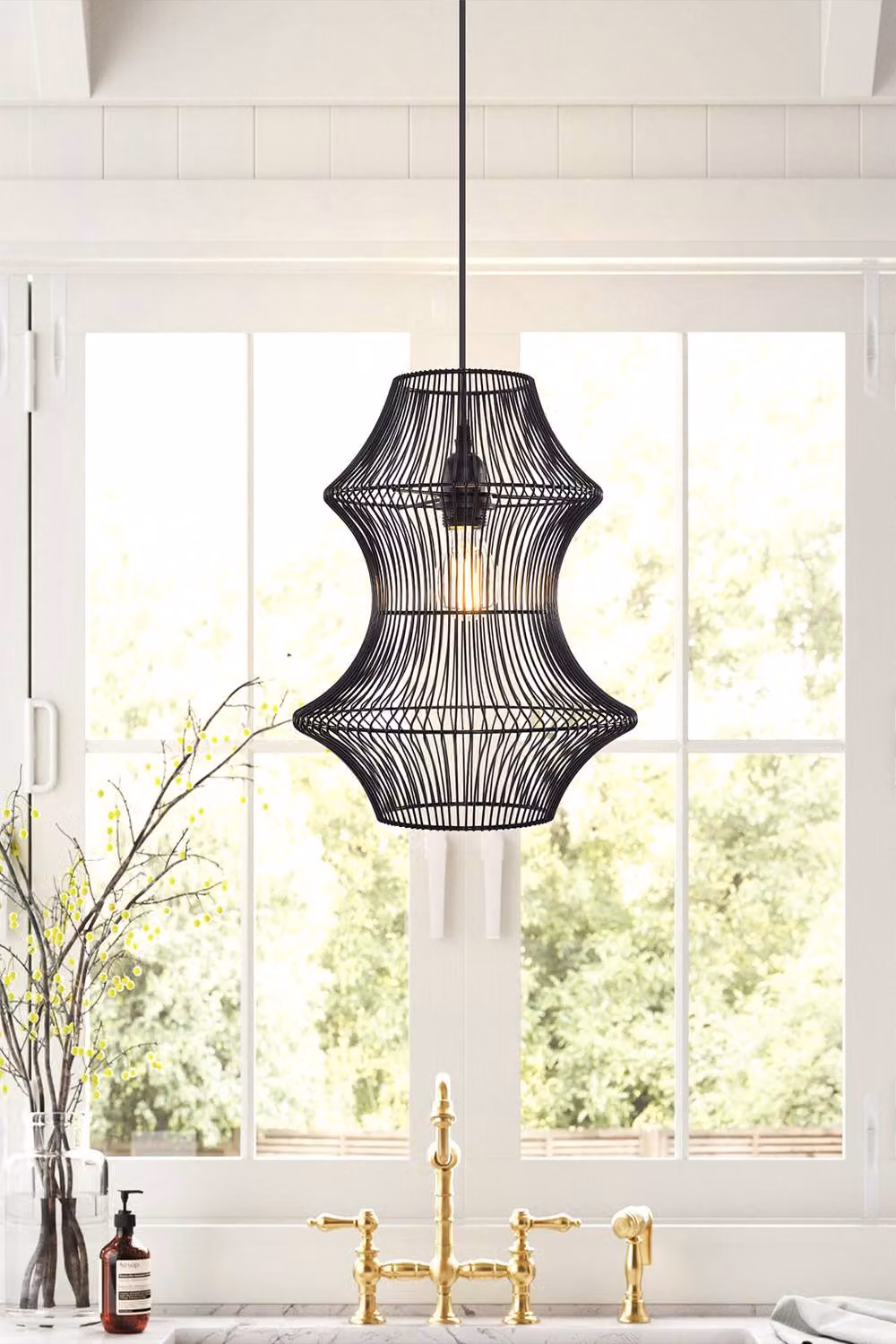 Living and Home Industrial Black Iron and Rattan Suspended Pendant Light – 3
