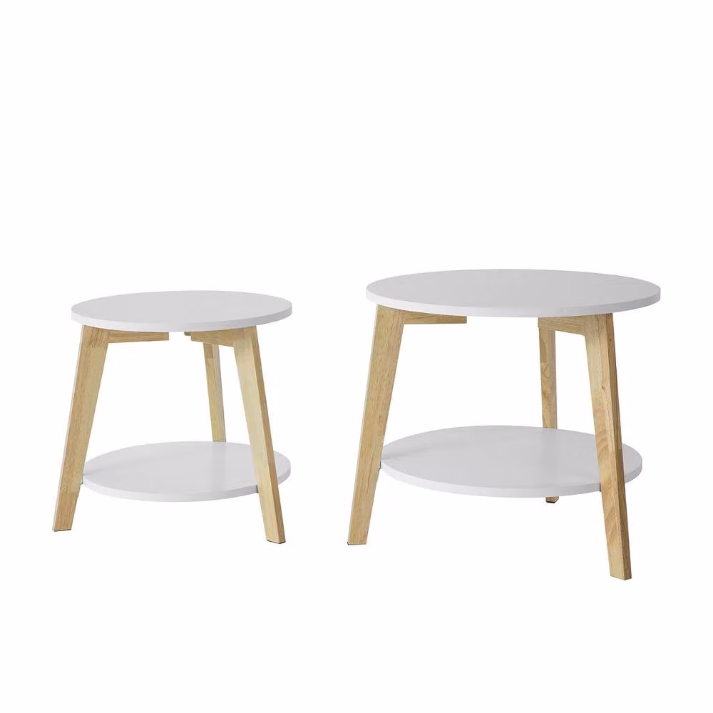 SoBuy Modern Round Nesting Coffee Table Set in White – 2