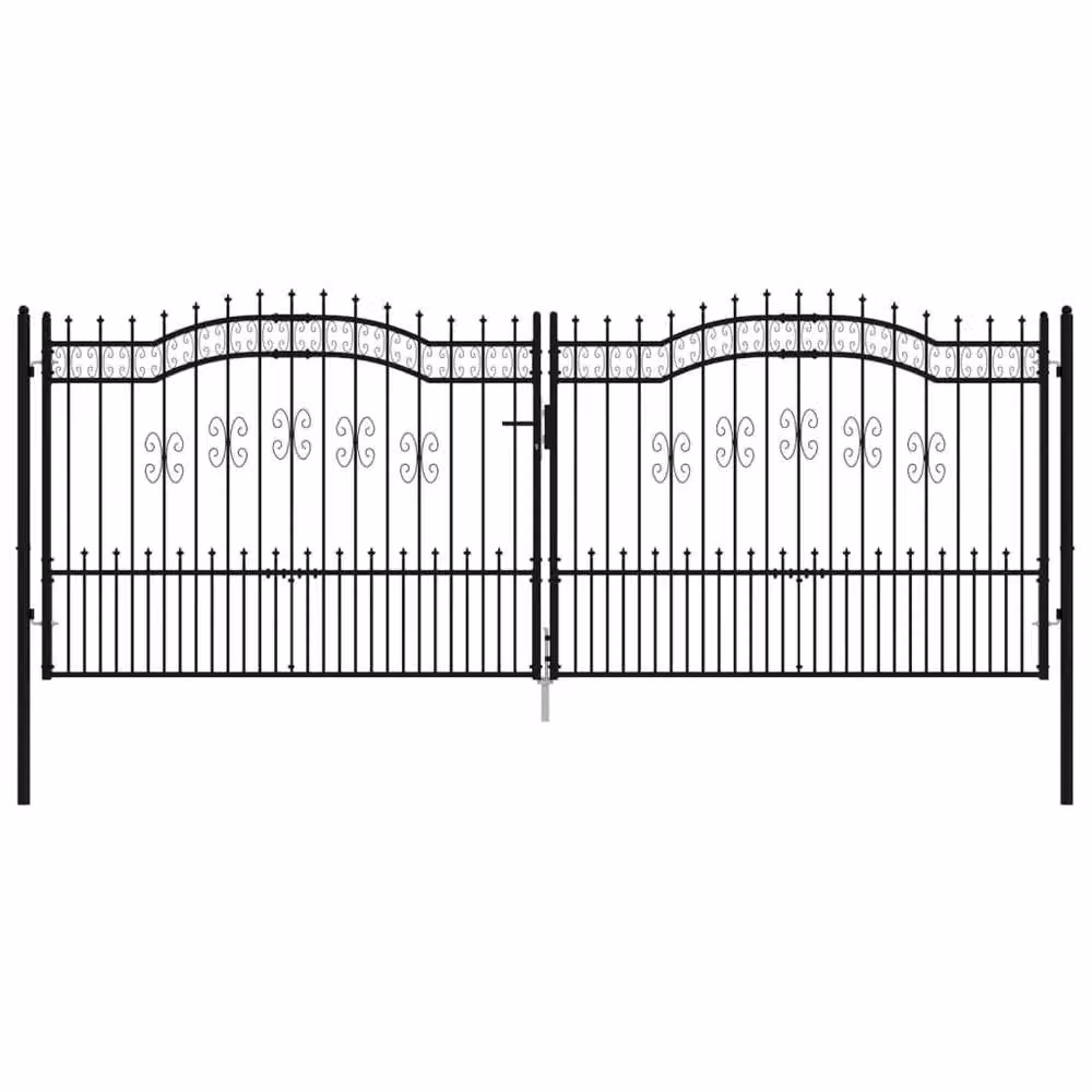 Berkfield Home Spear Top Fence Gate, Black Powder-coated Steel, W: 406 cm, H: 198 cm – 2