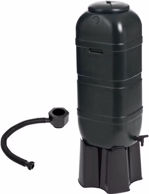 Charles Bentley 100L Black Plastic Round Garden Water Butt Set with Stand, Tap and Filler Kit
