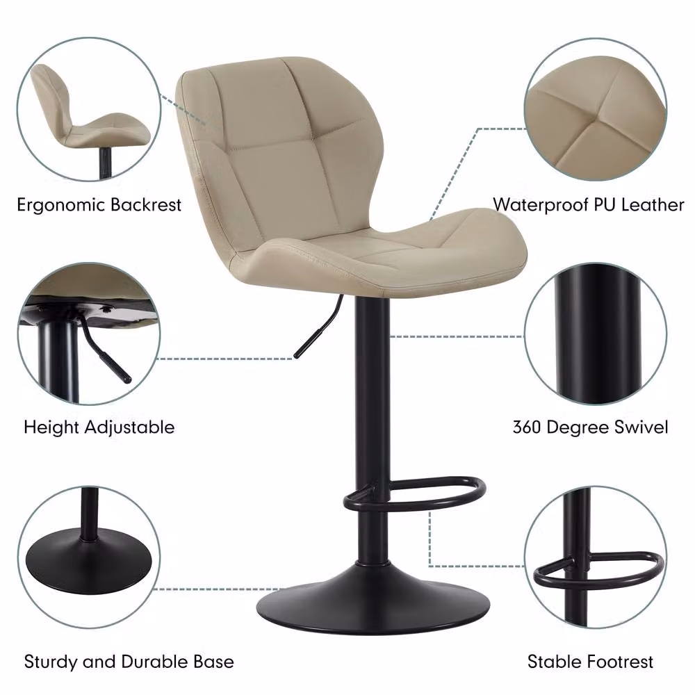 MCC Direct Stella Set of 2 Height Adjustable Kitchen Bar Stools in Beige Synthetic Leather – 3