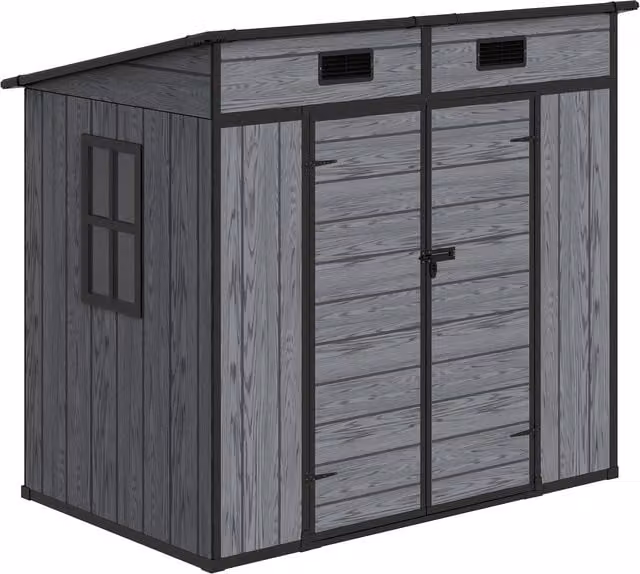 Livingandhome Outdoor Plastic Garden Storage Shed in Dark Grey Wood Grain