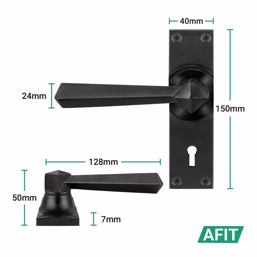 AFIT Black Antique Cast Iron Door Handles with Key Lock Backplate, Matt Finish, W/D/H: 15.0 x 15.0 x 15.0 cm – 2
