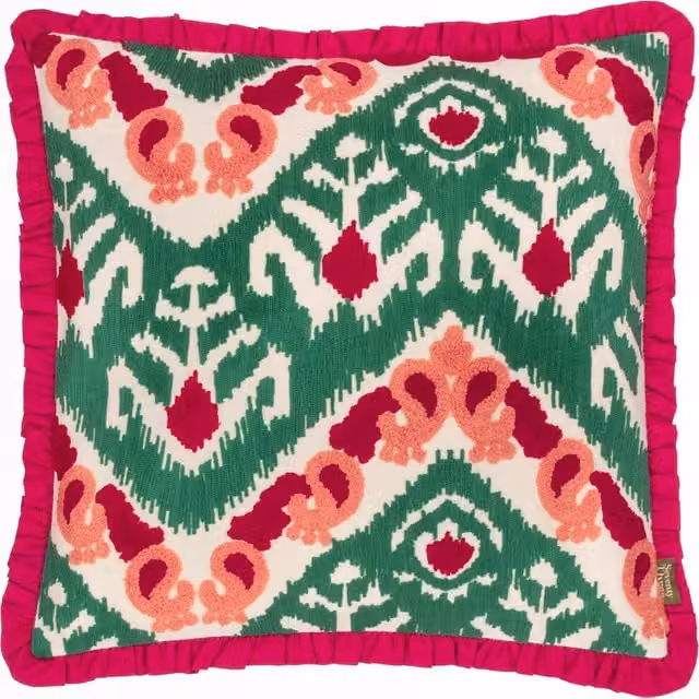 Make It A Home Henderson Embroidered Cotton Cushion in Multicolour Pink and Green
