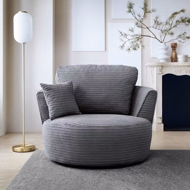 Abakus Direct Grey Jumbo Cord Swivel Lounge Chair with Armrests