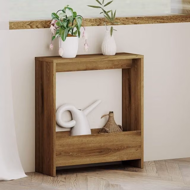 Levede Modern Slim Side Table and Magazine Rack in Brown