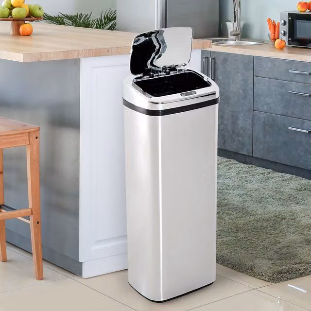 HOMCOM Silver Stainless Steel Motion Sensor Trash Can, 50 l