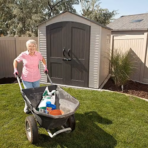 Lifetime 60190 Heavy Duty Plastic Shed with Window and Floor, Beige, W/D/H: 214 x 215 x 228 cm – 3