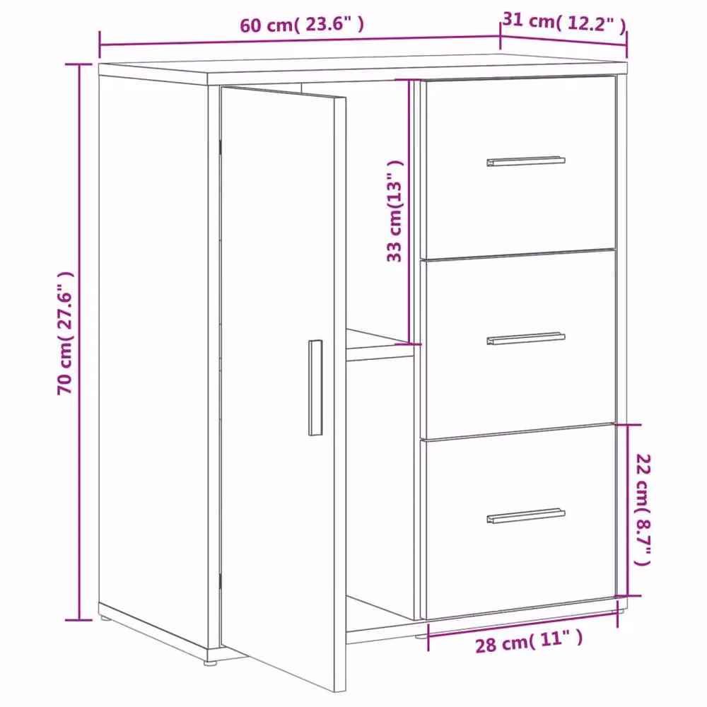 Berkfield Home Set of 2 Grey Sonoma Sideboards in Engineered Wood W/D/H: 60 x 31 x 70 cm – 2